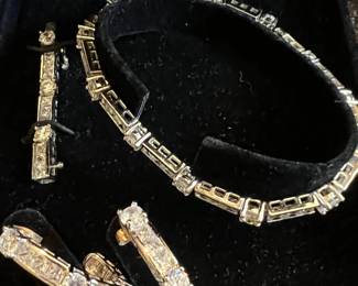 Sterling Silver and rhinestone necklace, earrings and pin