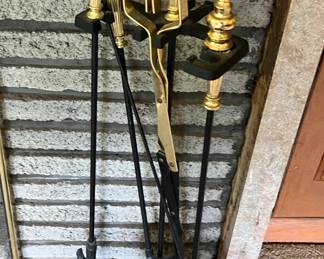 Brass and iron fireplace tools
