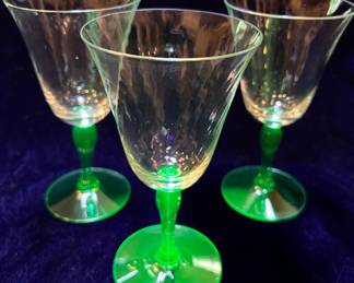Uranium glass wine glasses