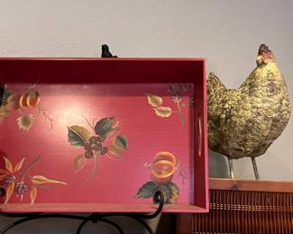 Tracy Porter Octavia Hill Wooden Breakfast Tray and Chicken Statue