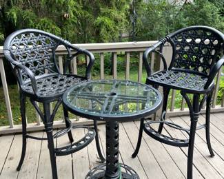Wrought iron pub height patio set