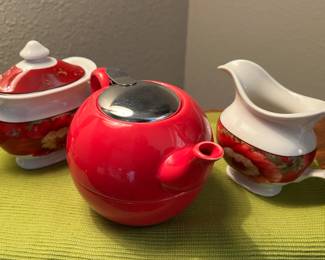 Certified International Teapot and 222 Fifth Fleur Rouge Cream and Sugar Set