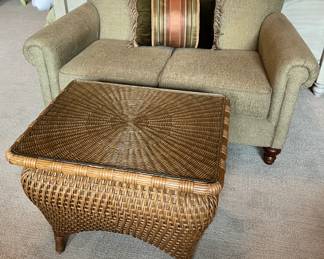 Wicker Glass Top Coffee Table and England INC Loveseat