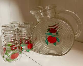Vintage Federal Glass pitcher and juice glasses