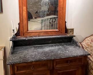 Marble Top Dry Sink with Vanity Mirror