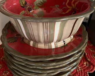 Certified International Teapot and 222 Fifth Fleur Rouge Cream and Sugar Set