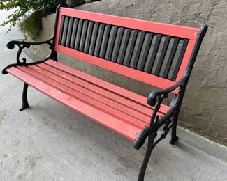 Wrought iron and wood park bench