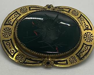 Antique Bloodstone Intaglio Victorian Brooch
