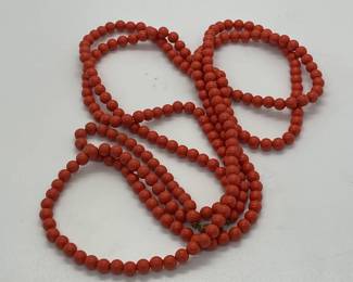 Faux Red Coral Long Necklace