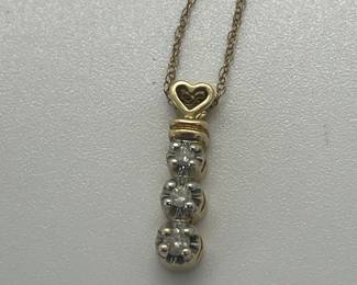 10 Kt - 3 Diamond Pendant Necklace