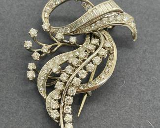 Platinum Brooch Pin With a Pendant Clasp - Approximately 3.9 Carats of Diamonds - Stunning Piece