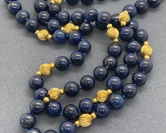 30 Inch Strand of Natural Lapis & 14 Kt Gold Beads