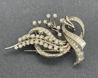Platinum Brooch Pin With a Pendant Clasp - Approximately 3.9 Carats of Diamonds - Stunning Piece