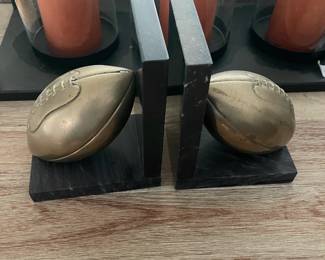 Mid-Century Football Bookends in Brass and Marble