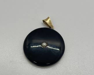 This Sale Will Feature a Selection of Victorian Morning Jewelry - This Piece is a Black Onyx and Single Seed Pearl Mourning Pendant