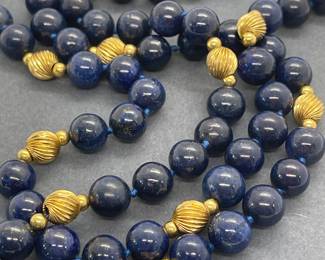 30 Inch Strand of Natural Lapis & 14 Kt Gold Beads