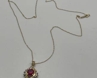 14 Kt Gold Necklace with 10Kt Gold, Ruby & Diamond Pendant