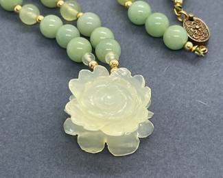 Gorgeous Old Jade Beads with Jade Floral Centerpiece