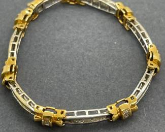 14Kt Yellow & White Gold Bracelet with Tapered Baguette Diamonds