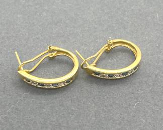 Pair of 14Kt Yellow Gold, Sapphire, and Diamond Hoop Earrings