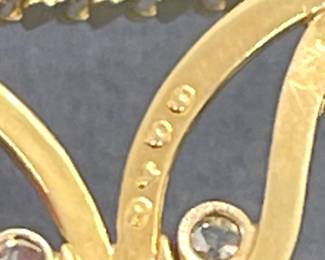 14 Kt Yellow Gold Contemporary Heart Design Necklace Featuring 3 Diamond Lower Section & 2 Pear Shaped Discs with Diamonds Pave