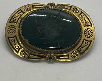 Antique Bloodstone Intaglio Victorian Brooch