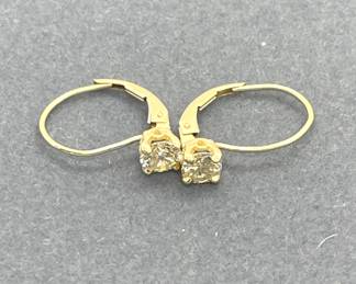 14 Kt Yellow Gold & Diamond Earrings - Approximately 0.8 Carat Total Weight