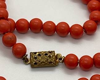 Faux Red Coral Long Necklace