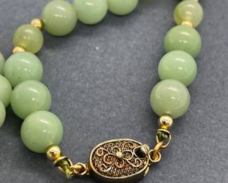 Gorgeous Old Jade Beads with Jade Floral Centerpiece
