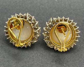 Mabé Earrings with Round and Pear Shaped Diamonds - Approximately 2.4 Carats Total Weight