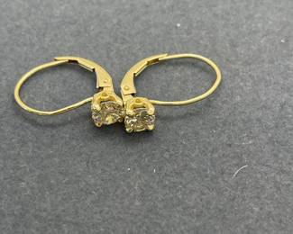 14 Kt Yellow Gold & Diamond Earrings - Approximately 0.8 Carat Total Weight
