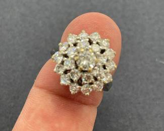 14Kt White Gold Ring with Larger Center Diamond & Dual Outer Rows of Diamonds - Approximately 2.45 Carats Total Weight
