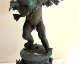 Antique Sculpture by Frederick William MacMonnies /  Antique Boy and MacMonnies Duck Sculpture.