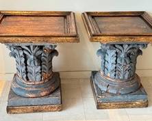 Pair of Architectural Corinthian Column Accent Tables

The bases are architectural elements/Corinthian columns, 19th century

Items in antique condition with paint loss, cracks, finish loss which enhances the appearance!

Feature later square walnut tops, Measuring 25 ½ inches high by 22 ½ inches wide by 24 ½ inches deep with one top being slightly larger than the other. 