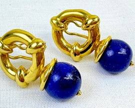Pair of Beautiful 18K and Lapis Earrings 