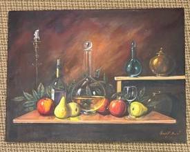 Original Unframed Oil on Canvas Still Life Painting by Angel M. Mayet

Measures 24 x 31.5 inches. 