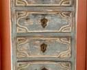 Antique Lingerie Chest of Drawers 

Lingerie chest /semanier, painted fruit/nutwood in a lovely distressed look, featuring beautiful brass hardware

Late 1800s to early 1900s, French Provincial. 