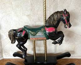 Amazing Carousal Rocking Horse. Lovely painted wooden horse with wooden pole. Probably by S & S Woodcarvers, CA. 

Your childhood dream of having your very own carousal horse can come true! You can own this Amazing Carousal Horse!

Measures 66 inches tall and 60 inches in length. The details are delightful! 

In overall good condition with light wear. 