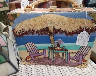 Box Purse with Beads & Wood Handle