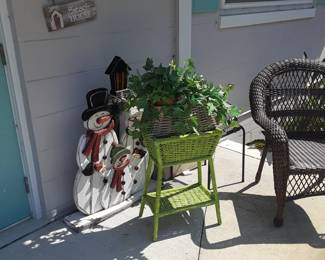 Planter, Silk Flowers in Basket, Faux Wicker Chair (2 Available) Snowment