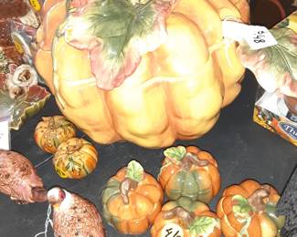 Pumpkin Tureen with Ladle, Candles, Salt & Peppers