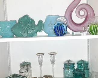 Hand Blown Flamingo, Ball Jars, Fenton