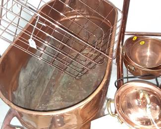 Copper Soup Bowls on right (4 Available) Copper Basket & Oval Trough 