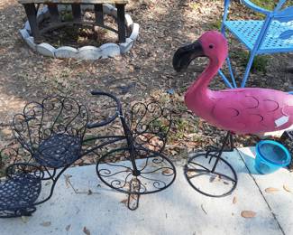 Metal Bike G=Planter, Flamingo