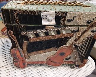 Unique Beaded Box Purse with Metal Chain Shoulder Handle