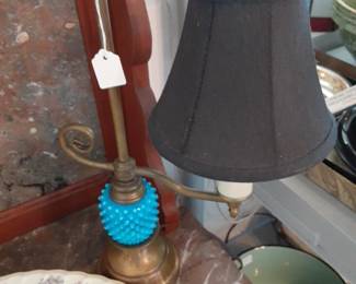 VTG Side Arm Lamp. Think the glass is possibly Fenton