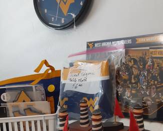 WV Clock, Puzzle, Banner from 1969 Peach Bowl, Sew One Appliques, Tablecloth