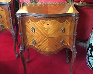 Pair of Satinwood Marquetry Two Drawer Nightstands