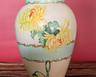 Late 19th/early 20th century vase, decorated with chrysanthemum by Florence Johnson. To see all 200+ pictures, visit https://www.sophiasestatesales.com/current-estate-sales and click on the link.