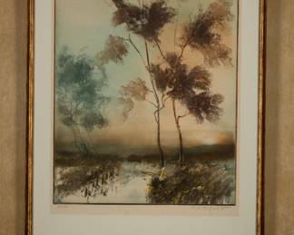 Kaiko Moti (1921-1989), Tree In A Landscape, etching. To see all 200+ pictures, visit https://www.sophiasestatesales.com/current-estate-sales and click on the link.